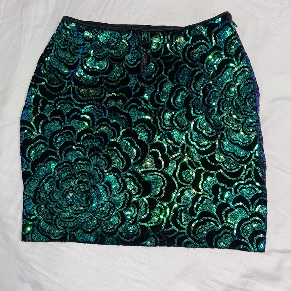 H&M Green and Black Sequin Mini Skirt